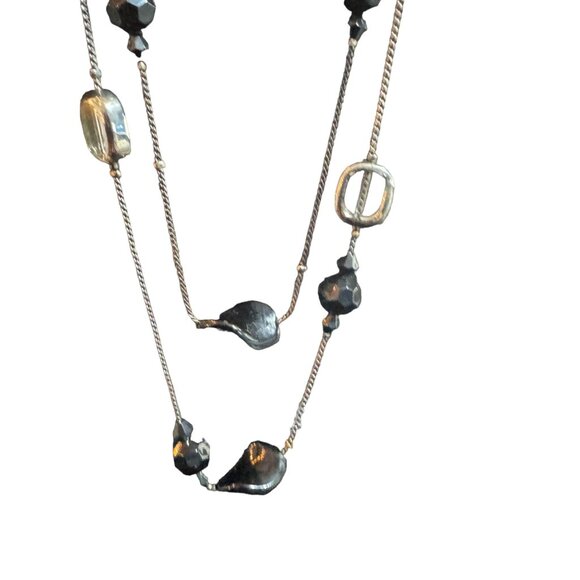 Long Black & Clear Beaded Multi Strand Necklace With Adjustable Chain - Picture 2 of 4